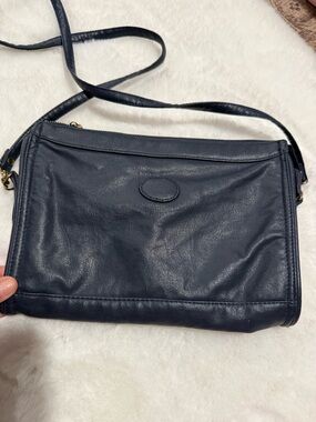 Classic Navy Leather Crossbody Bag - Women's Shoulder Purse